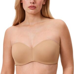 NWT Delimira Strapless Bra Unlined Minimizer‎ Detachable Strap Natural/Tan 38E